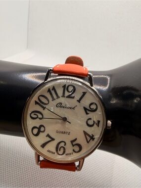 Osirock Oversized Mother of Pearl Dial Watch Orange Leather Band-Needs Battery
